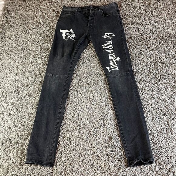 Prps Jeans Mens 30 Black Stretch Skinny Graphic Logo Motorcycle Biker Grunge USA